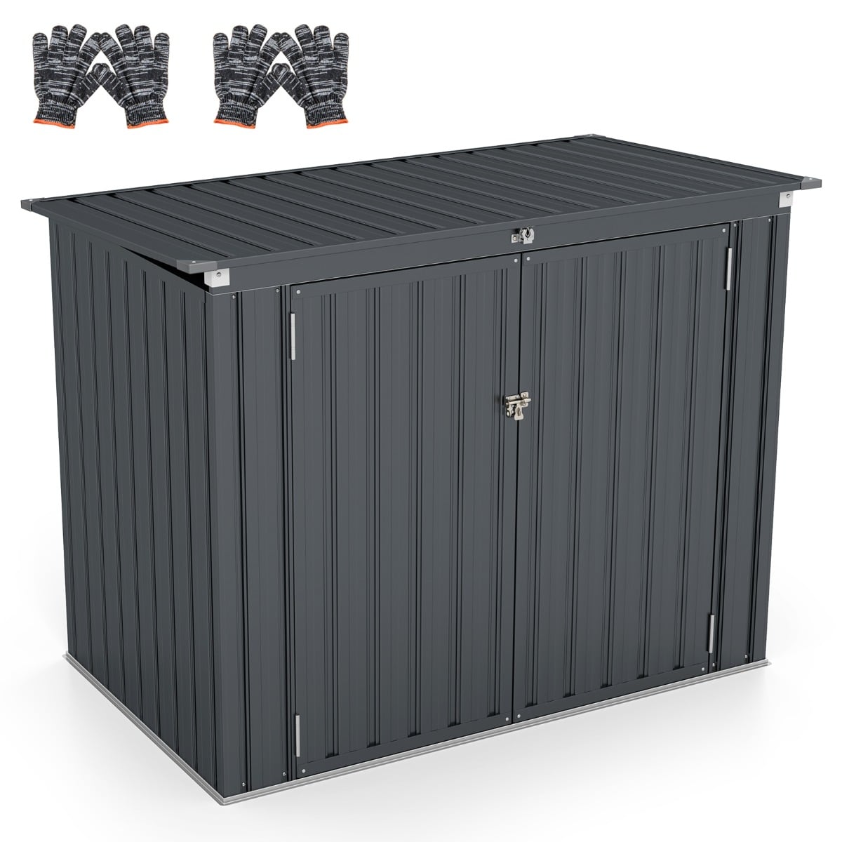 Outdoor Trash Can Storage Shed with Double Openings-Grey