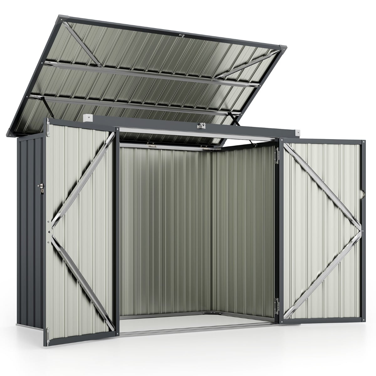 Outdoor Trash Can Storage Shed with Double Openings-Grey