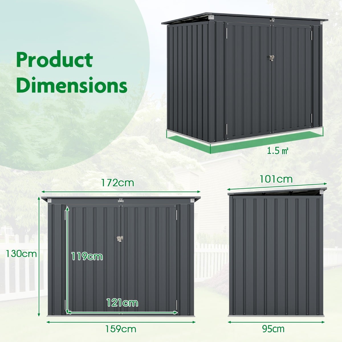 Outdoor Trash Can Storage Shed with Double Openings-Grey