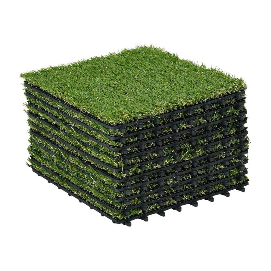 Outsunny 10 PCs 30 x 30cm Artificial Grass Turf, 25mm Pile Height Grass Carpet Fake Grass Mat UV Resistance for Outdoor