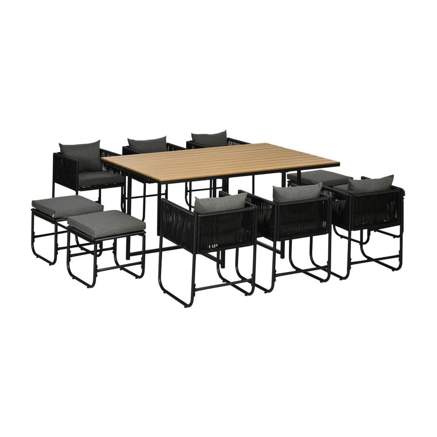 Outsunny 10 Seater Rattan Cube Garden Furniture Set, Rattan Dining Set with Cushions, Outdoor Dining Table and Chairs with 6