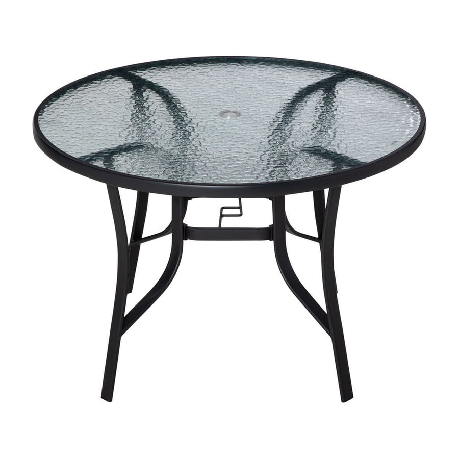 Outsunny 106cm Round Garden Dining Table with Parasol Hole Tempered Glass Top Steel Frame