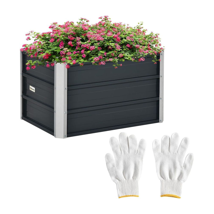 Outsunny 108L Raised Garden Bed, Galvanized Steel Elevated Planter Box w/ Installation Gloves for Backyard, Patio to Grow