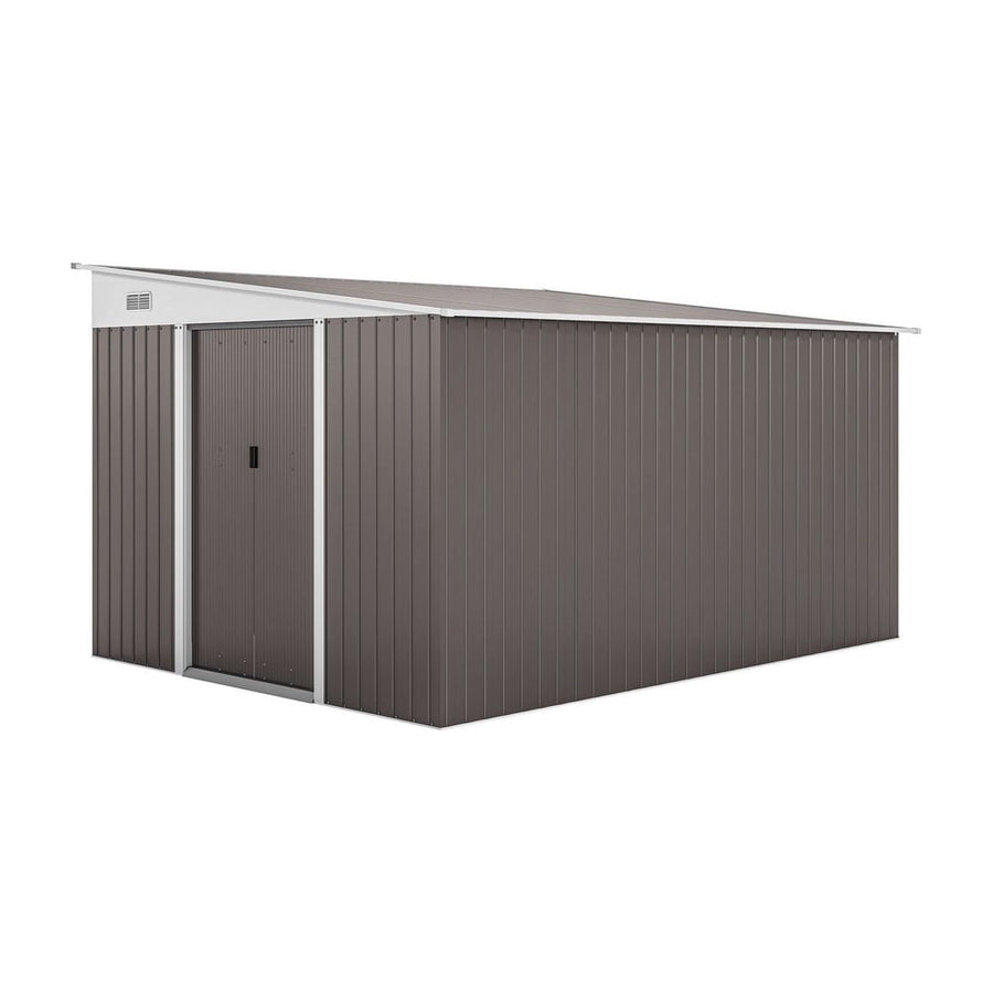 Outsunny 11.3 x 9.2ft Lean to Metal Garden Shed, Outdoor Galvanised Tool Storage House with Double Sliding Doors and 2 Air