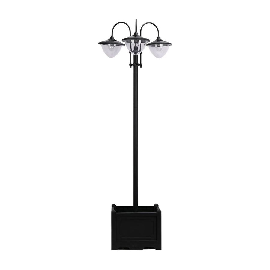 Outsunny 189cm 3-head Solar Lamp Post, Street Light with Planter, Automatic-on, 6 Hour Max Outdoor Ready LED Lighting, Black