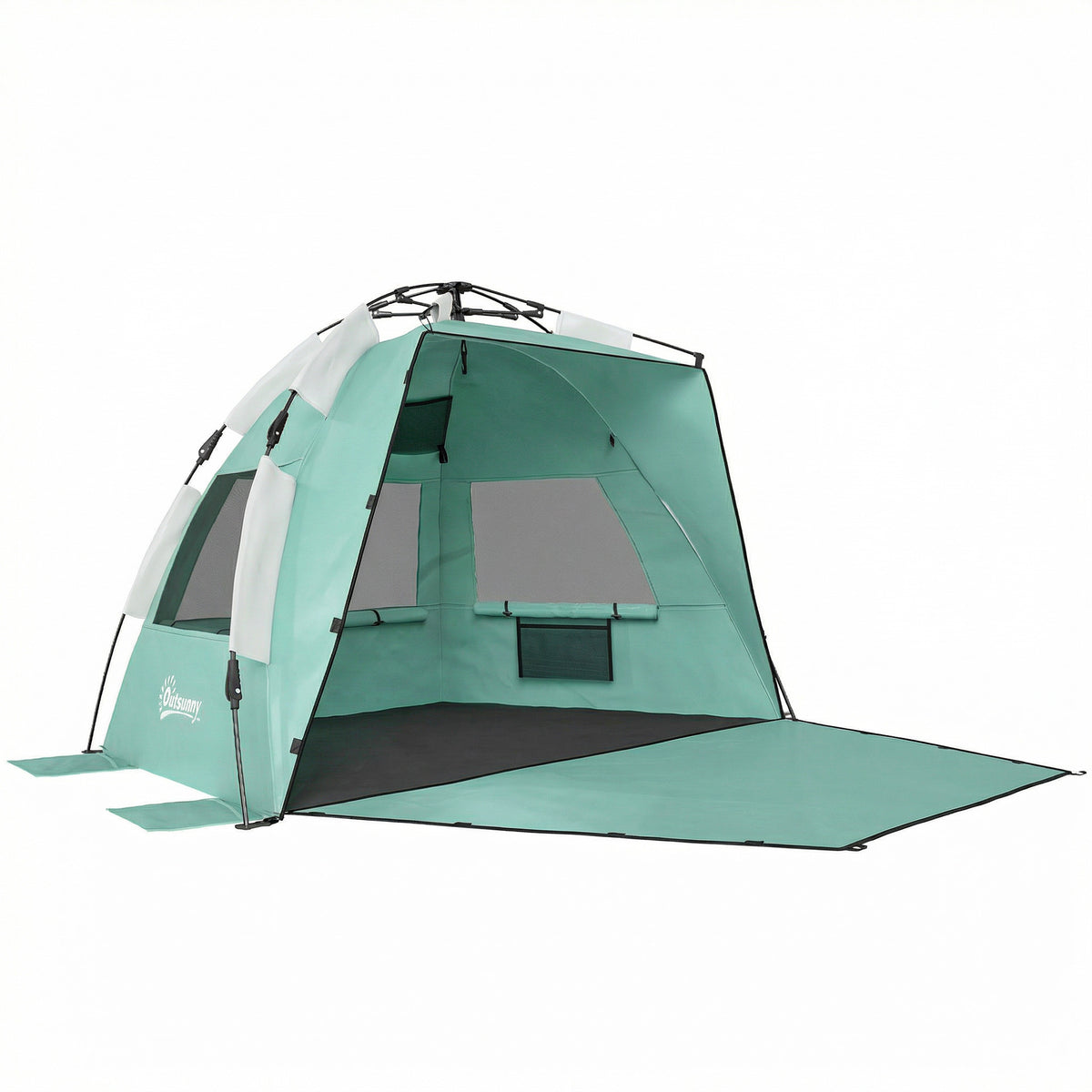 Outsunny 2-3 Person Pop Up Beach Tent set up on a beach with the front open