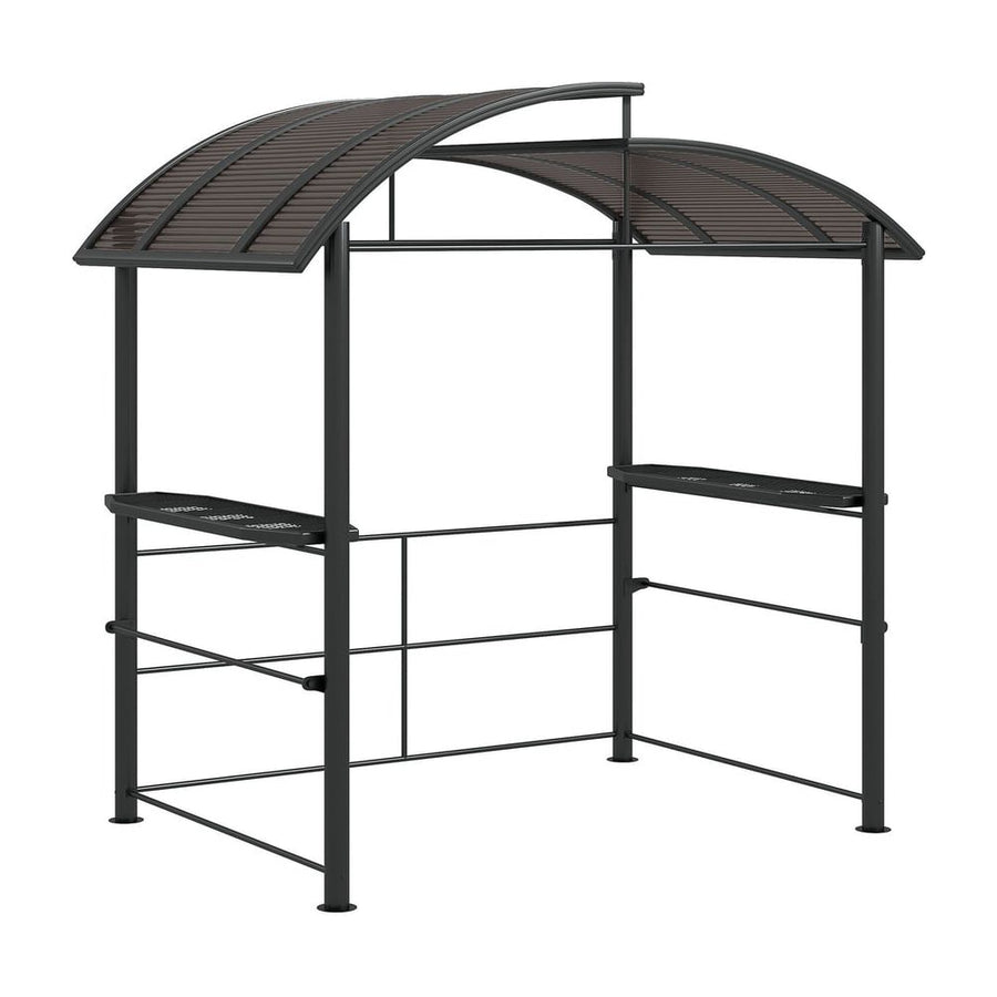Outsunny 2.4 x 1.5m Outdoor Grill Gazebo with Side Shelves, PC Board Roof, Dark Grey