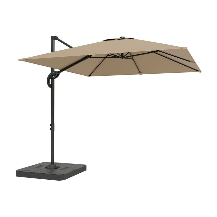 Outsunny 2.4 x 2.4 m Cantilever Parasol with Umbrella Weights, UPF50+ Offset Outdoor Umbrella w/ Easy Tilt Adjustment, Khaki