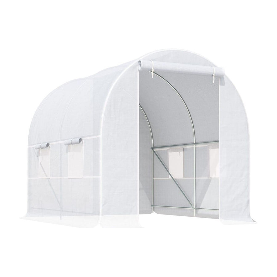Outsunny 2.5 x 2 x 2 m Polytunnel Greenhouse, Walk-in Green House for Garden with Mesh Windows, Galvanised Steel Frame, White