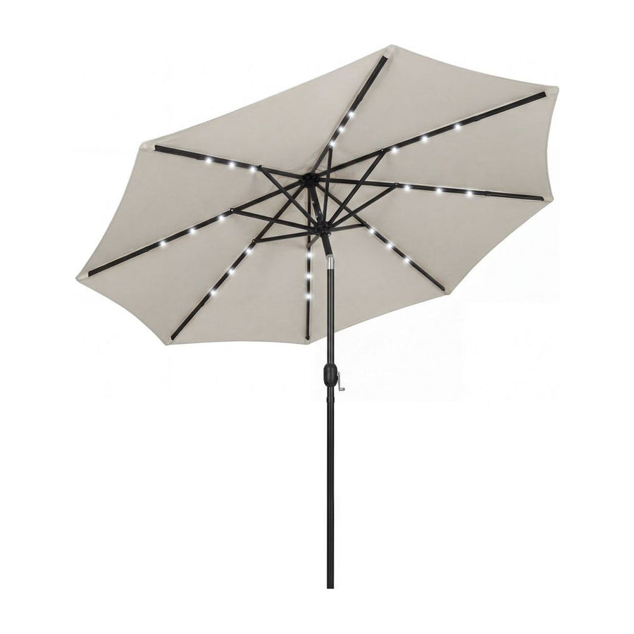 Outsunny 2.6 m Garden Parasol Umbrella with LED Solar Light, Parasol Cover, Outdoor Market Patio Umbrella, Light Grey
