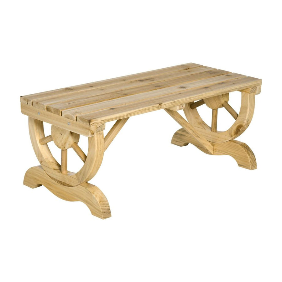 Outsunny 2-Person Garden Bench Rustic Wooden Outdoor Bench with Wheel-Shaped Legs Slatted Seat for Patio Natural Wood Effect
