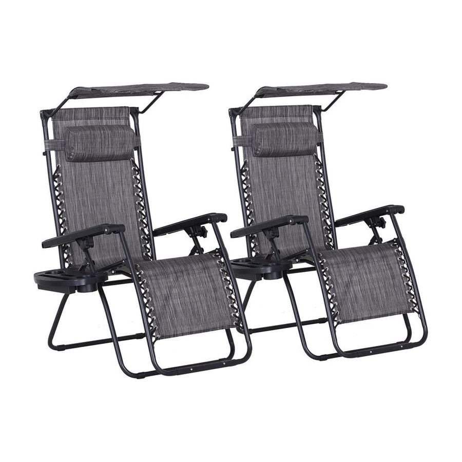 Outsunny 2 Piece Foldable Reclining Garden Chair with Headrest, Zero Gravity Deck Sun Lounger Seat Chair with Footrest