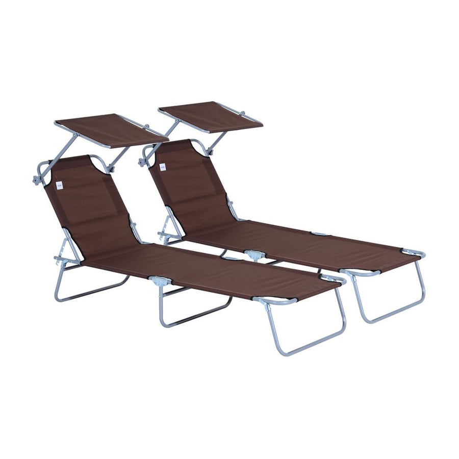 Outsunny 2 Pieces Outdoor Foldable Sun Lounger, 4 Level Adjustable Backrest Reclining Sun Lounger Chair with Angle Adjust Sun