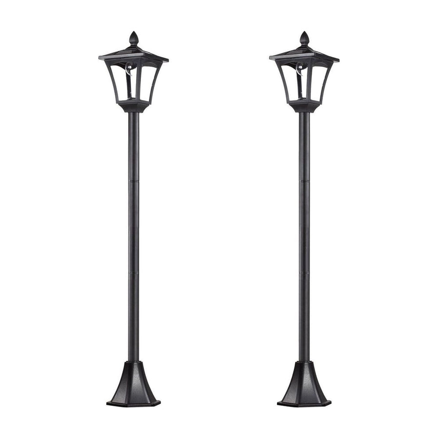 Outsunny 2 Pieces Outdoor Garden Solar Post Lamp Sensor Dimmable LED Lantern Bollard Pathway 1.6M Tall – Black
