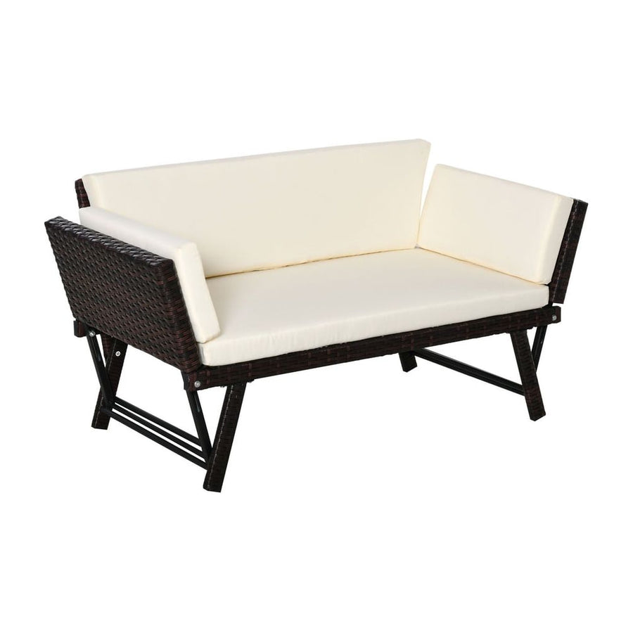 Outsunny 2-Seater 2-in-1 Rattan Convertible Sofa Daybed Brown