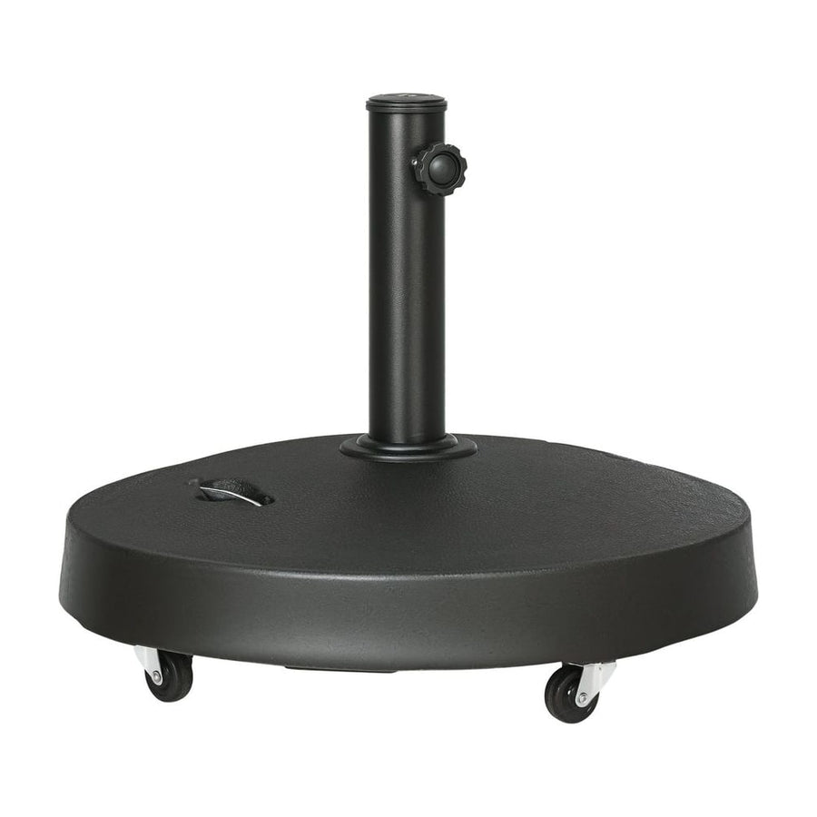 Outsunny 25kg Resin Garden Parasol Base with Wheels and Retractable Handles, Round Outdoor Market Umbrella Stand Weight for