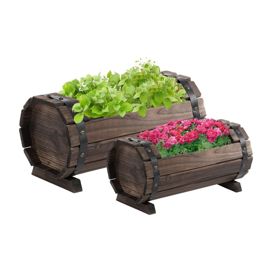 Outsunny 2PCs 56L Wooden Planter Box Flower Plant Pot Outdoor Flower Beds Plant Box with Solid Wood Carbonized Colour