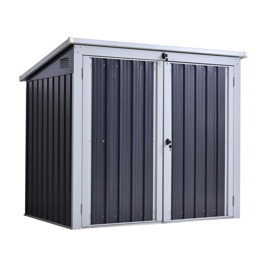 Outsunny 3.2 x 5.1ft Corrugated Steel Two-Bin Storage Shelter - Black