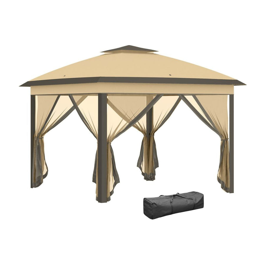 Outsunny 3.3 x 3.3m Pop Up Gazebo, Double Roof Foldable Canopy Tent with Zipped Mesh Sidewalls, Height Adjustable and