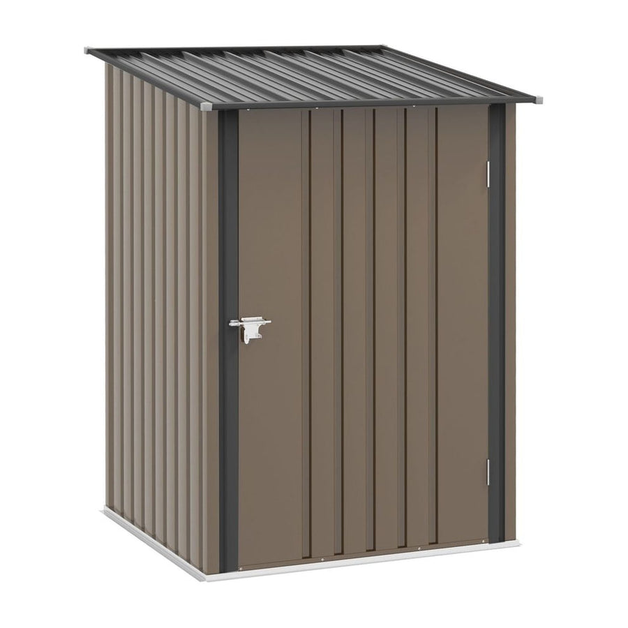 Outsunny 3.3 x 3.4ft Lean To Steel Garden Shed, with Locking Door - Brown/Grey