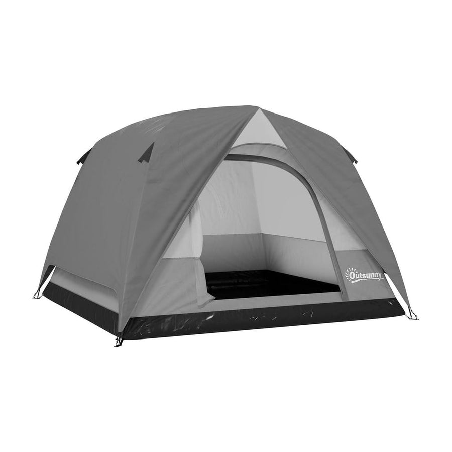 Outsunny 3-4 Person Camping Tent, Easy Set Up 3-4 Man Tent w/ Sewn-in Groundsheet, Waterproof Dome Tent w/ Mesh Windows, Grey