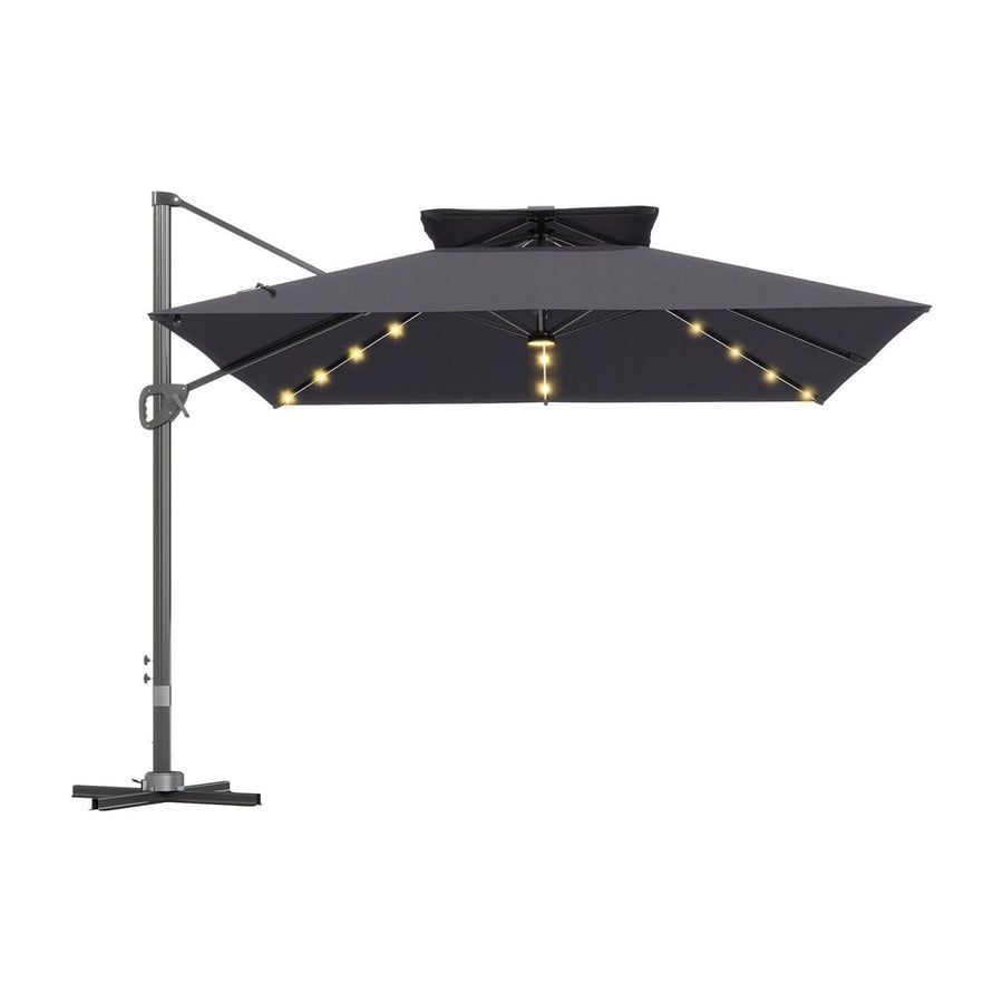 Outsunny 3.5x3 m Garden Cantilever Parasol with Solar LED Lights and Centre Light, Aluminium Large Square Patio Umbrella