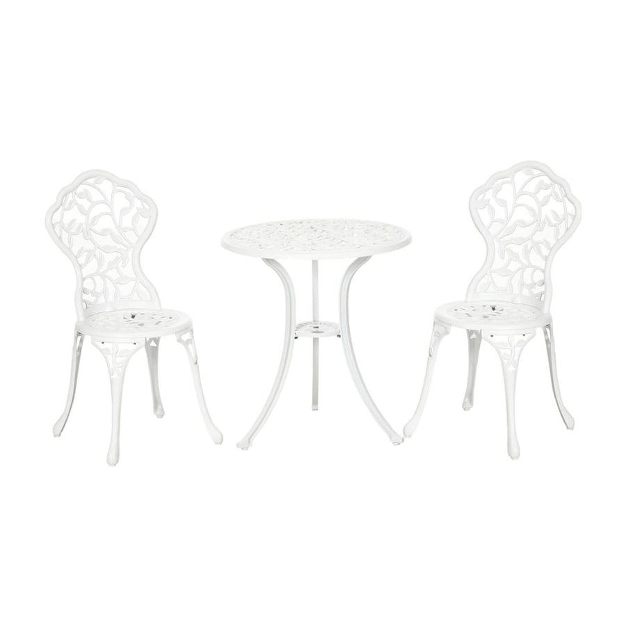 Outsunny 3 Pcs Aluminium Bistro Set Garden Furniture Dining Table Chairs Antique Outdoor Seat Patio Seater White