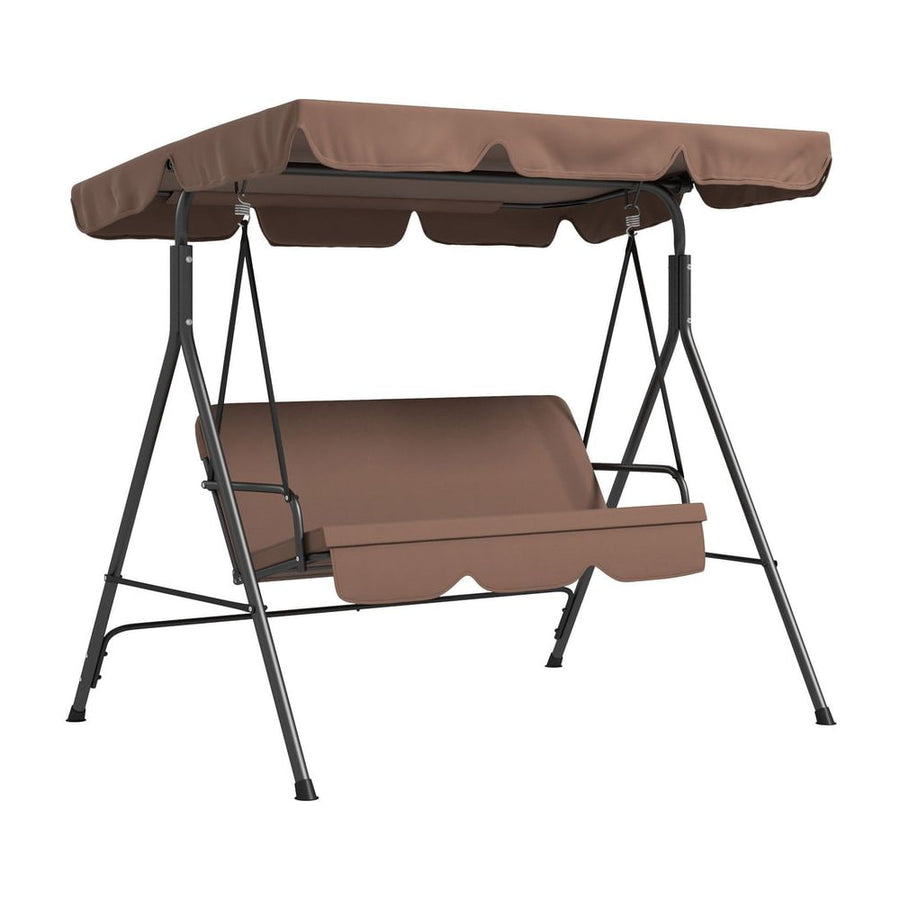 Outsunny 3 Seater Garden Swing Chair, Outdoor Swing Chair with Adjustable Canopy, Mental Frame & Cushions, Brown