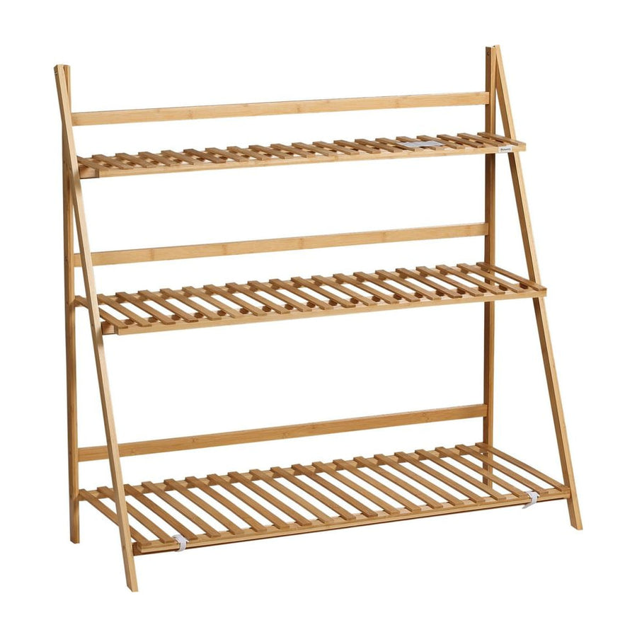 Outsunny 3-Tier Plant Stand, Plant Shelf Rack, Folding Bamboo Display Stand, 98x37x96.5cm, Natural