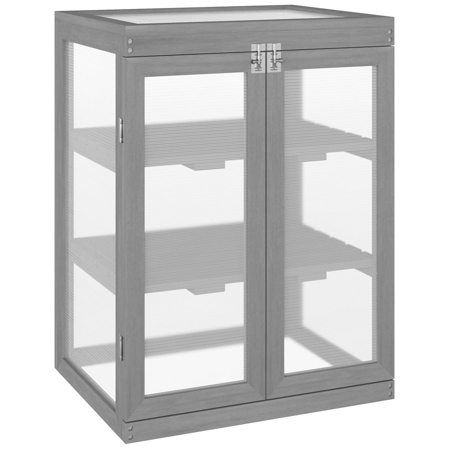 Outsunny 3-tier Wood Greenhouse Garden Polycarbonate Cold Frame Balcony Grow House w/ Storage Shelf for Plants, Flowers, Dark