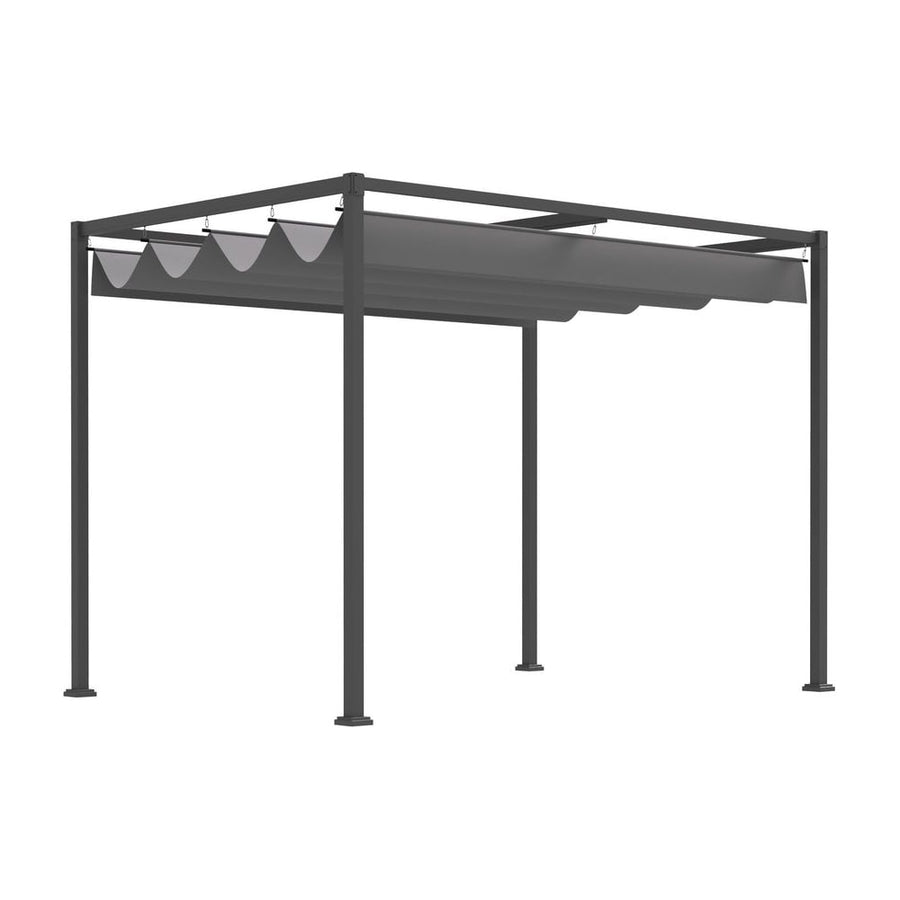 Outsunny 3 x 2m Metal Outdoor Pergola with Retractable Roof, Outdoor Gazebo Canopy Shelter with Drainage Holes for Garden