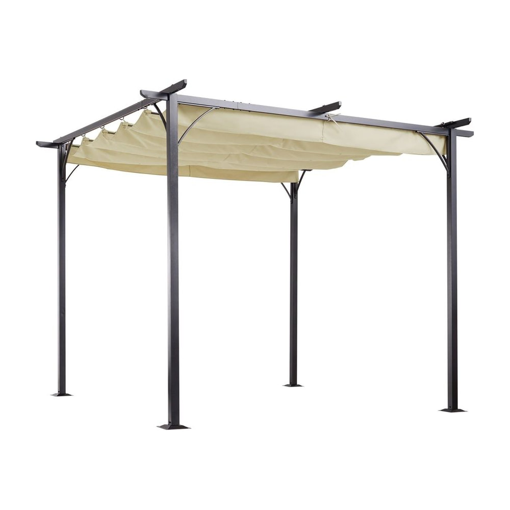 Outsunny 3 x 3(m) Metal Pergola with Retractable Roof, Garden Gazebo Metal Pergola Canopy. Outdoor Sun Shade Shelter for