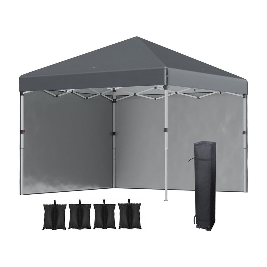 Outsunny 3 x 3 (M) Pop Up Gazebo, UPF 30+ with 2 Sidewalls, Leg Weight Bags and Wheeled Bag, Height Adjustable Party Tent