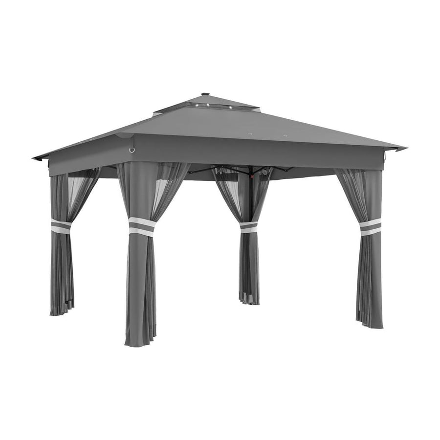 Outsunny 3.36 x 3.36m Pop Up Gazebo Party Tent with Solar-Powered LED Lights, Adjustable Event Shelter with Netting, Grey