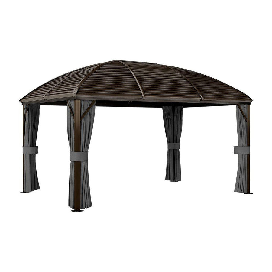 Outsunny 3 x 4m Hardtop Gazebo Canopy with Metal Roof, Aluminium Gazebo Permanent Pavilion with Netting and Curtains, Dark