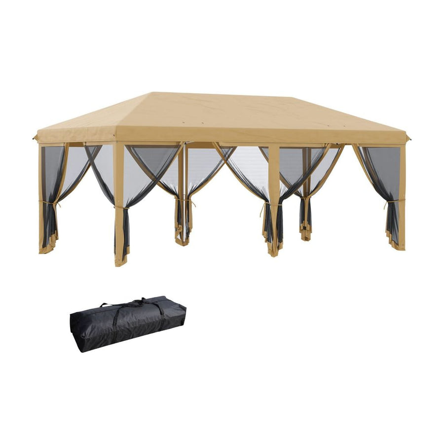 Outsunny 3 x 6m Pop Up Gazebo, Outdoor Canopy Shelter, Marquee Party Wedding Tent with 6 Mesh Walls and Carry Bag, Beige