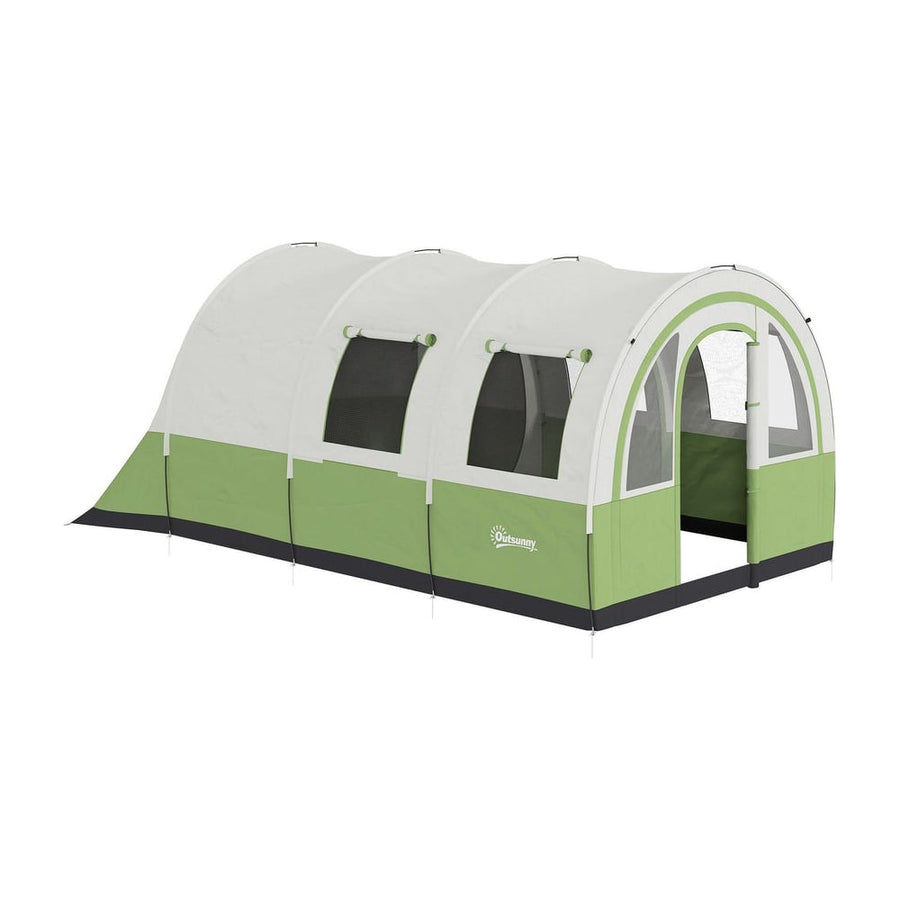 Outsunny 3000mm Waterproof Camping Tent, 5-6 Man Family Tent with Living and Bedroom, Carry Bag Included, Cream and Green