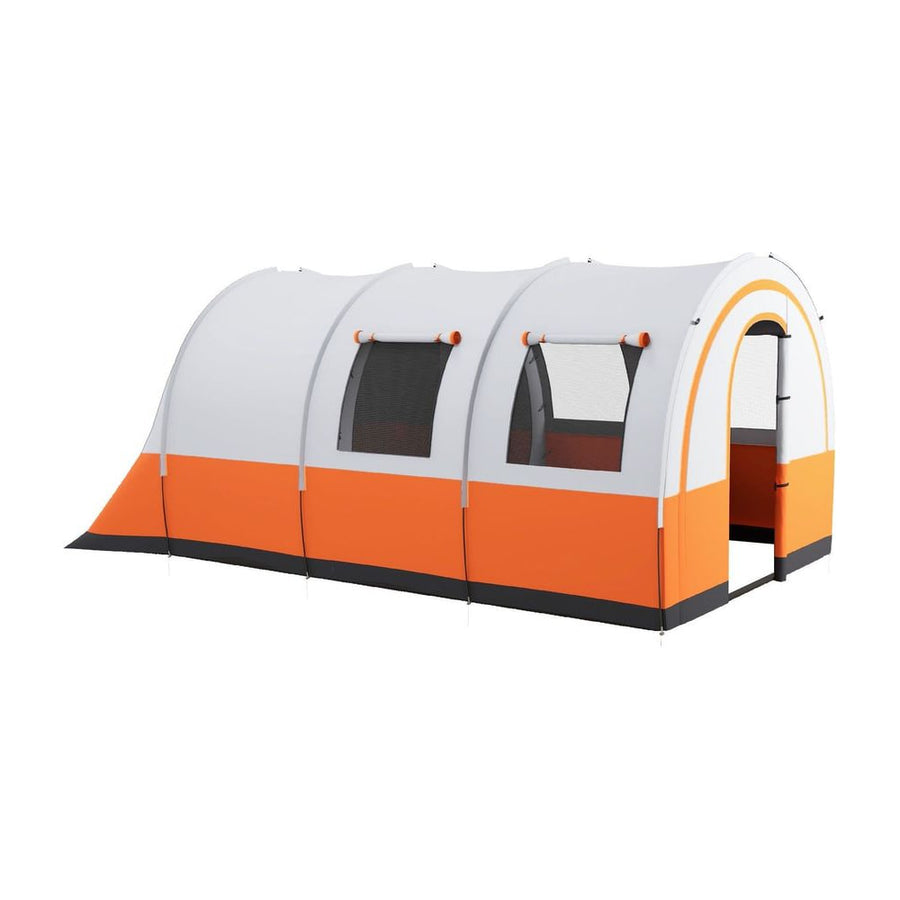 Outsunny 3000mm Waterproof Camping Tent in cream and orange with windows and an open front entrance