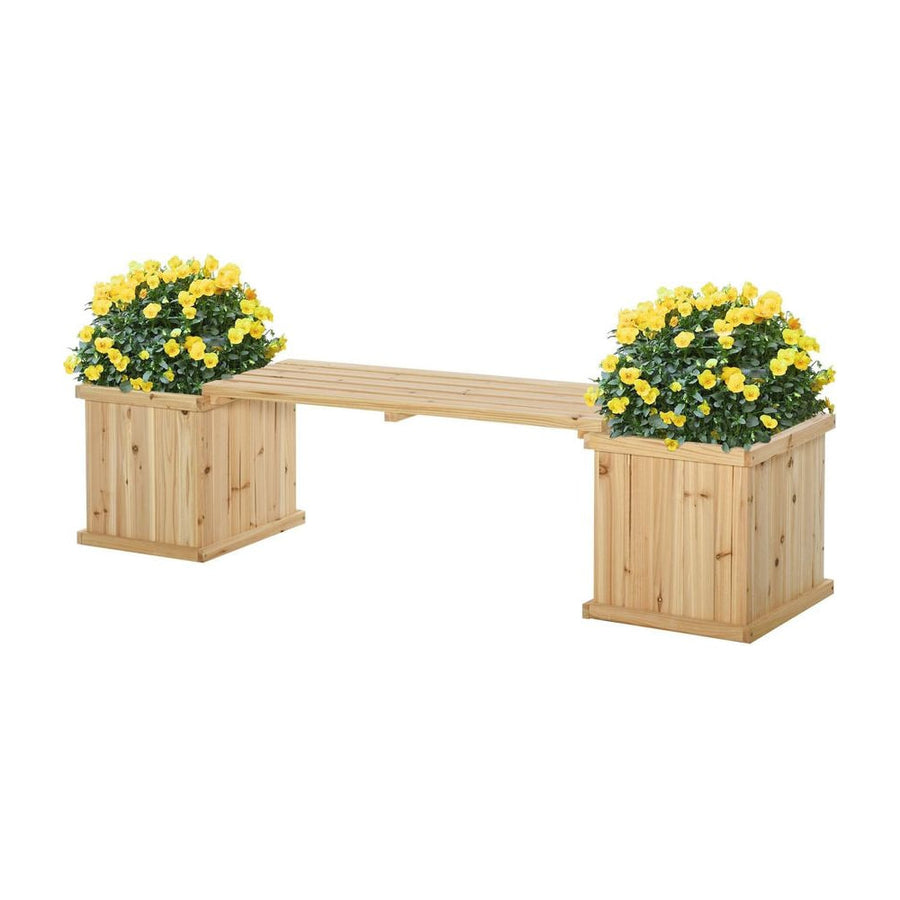 Outsunny 37L Wooden Garden Planter & Bench Combination Garden Raised Bed Patio Park Natural 176 x 38 x 40 cm