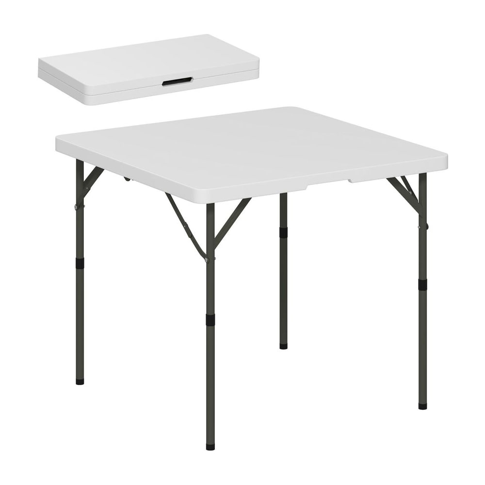 Outsunny 34/74cm Folding Camping Table, white, shown folded and unfolded