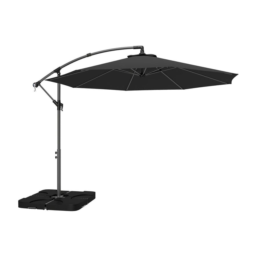 Outsunny 3m Overhanging Parasol, with Base, Weights and Cover - Black