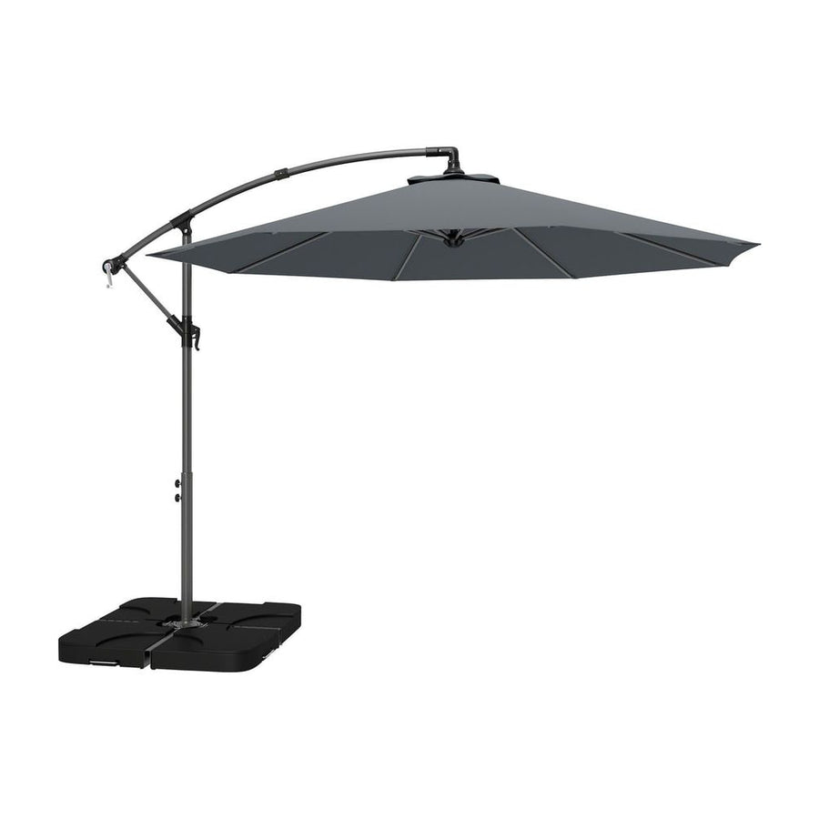 Outsunny 3m Overhanging Parasol, with Base, Weights and Cover - Dark Grey