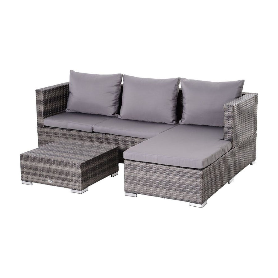 Outsunny 3PC Rattan Garden Furniture Storage Sofa Set 4 Seater Wicker Coffee Table Conservatory Sun Lounger Reclining Set