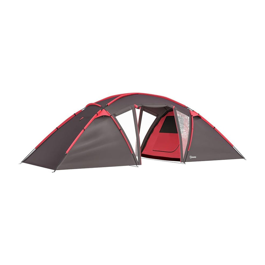 Outsunny 4-6 Man Family Camping Tent w/ 2 Bedrooms and a Living Room, Waterproof Tunnel Tent w/ Sewn In Groundsheet, Doors