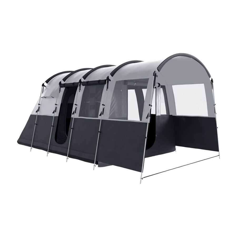 Outsunny 4 Person Camping Tent in a tunnel design with grey and black fabric panels
