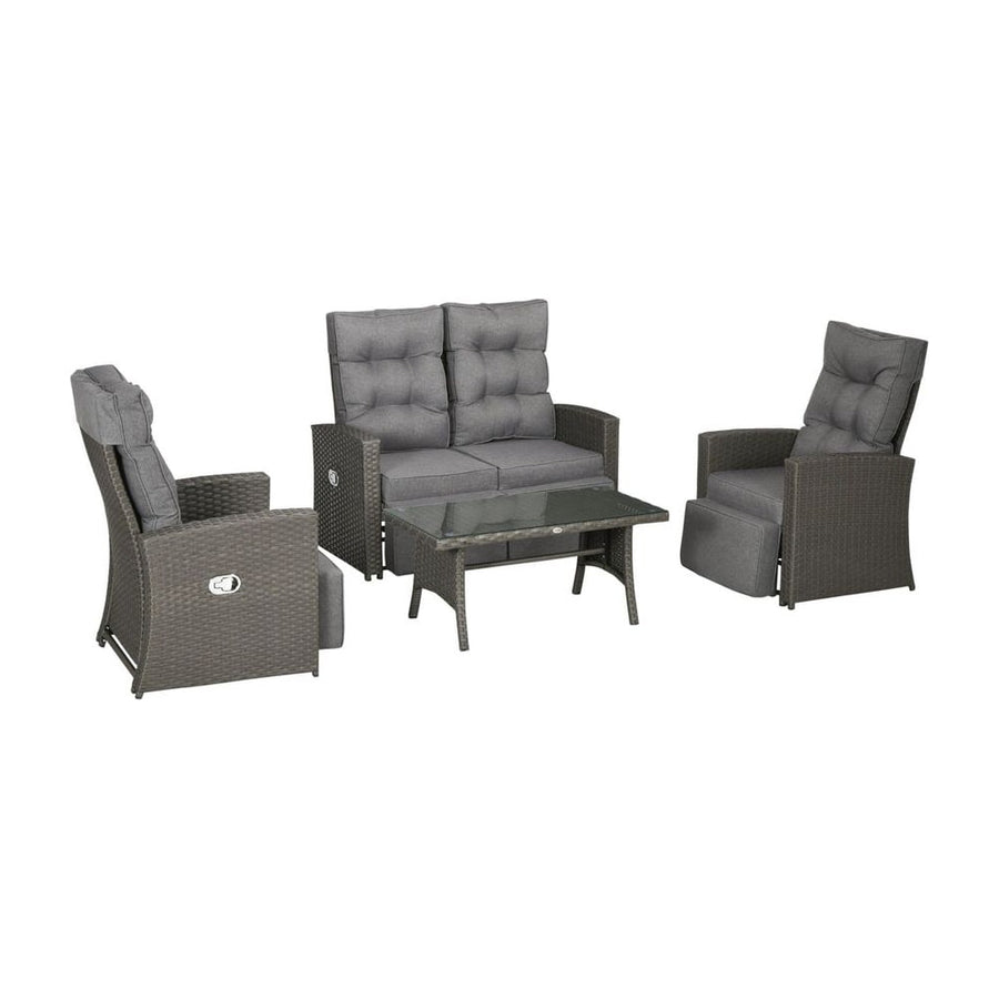Outsunny 4 Piece Rattan Garden Furniture Set Outdoor Sofa Sectional Set with Glass Top Table for Poolside, Grey