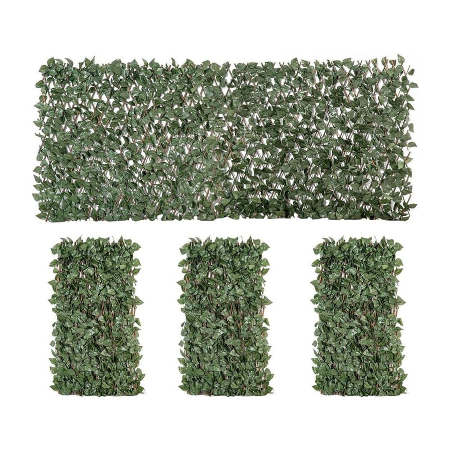 Outsunny 4 Pieces Expanding Trellis Fence, 2m x 1m Decorative Trellis with Artificial Leaves Garden Telescopic Hedge Privacy