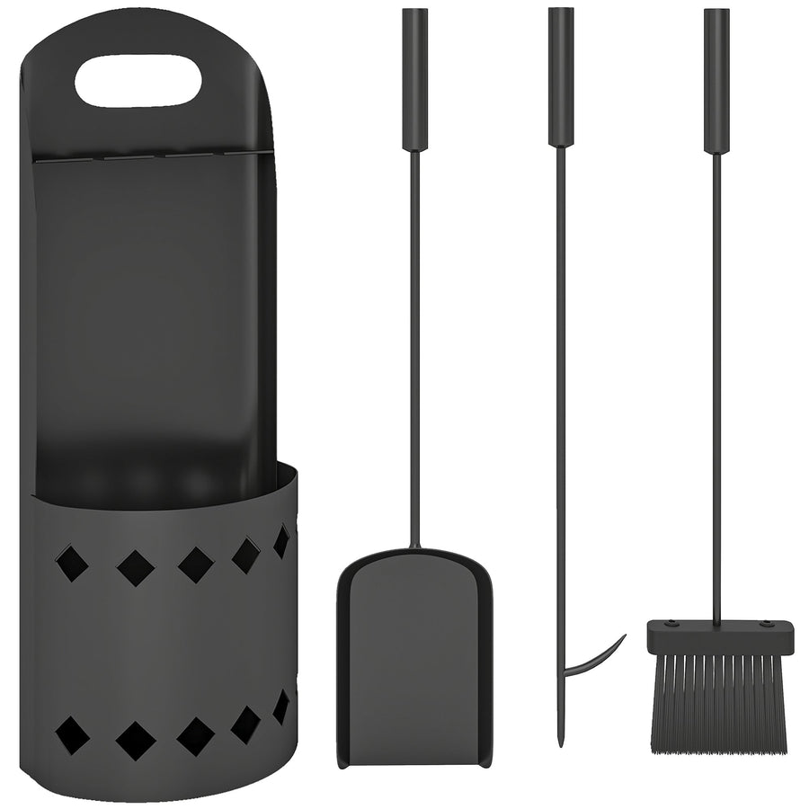 Outsunny 4 Pieces Fireplace Companion Set, Metal Fireplace Accessories Fireside Companion Set with Broom, Shovel, Poker