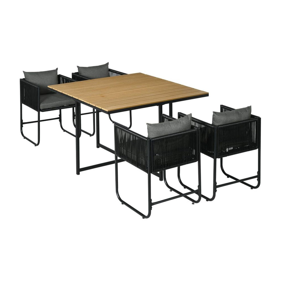 Outsunny 4 Seater Rattan Cube Garden Furniture Set, Rattan Dining Set with Cushions, Outdoor Dining Table and Chairs with