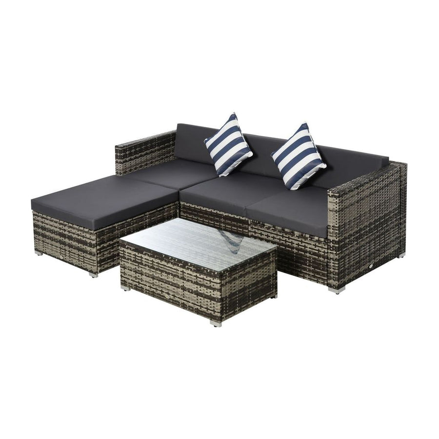 Outsunny Rattan Garden Sofa Set, 4-Seater Wicker Sectional for Garden, Grey